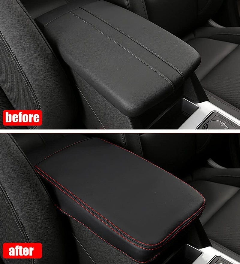 Car Armrest Cover Saver, 1 Pc Center Console Leather Pad Fit for Blazer 2019 2020 2021 2022 2023 2024, Central Console Armrest Box Protector Interior Accessories (Red Stitches)